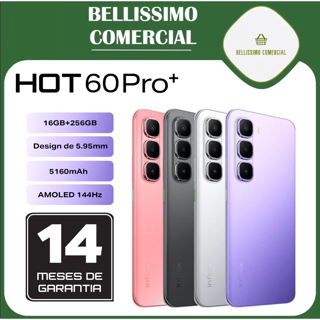 <img src="https://deo.shopeemobile.com/shopee/shopee-pcmall-live-sg/productdetailspage/d35d840bd7617cd29fc5.svg" alt="mall inline badge"> Infinix Hot 60 Pro+ Al Phone mais fino do mundo 5,95mm 16 GB+256GB tela curva 3D de144 Hz bateria de 45W+5160 mAh NFC