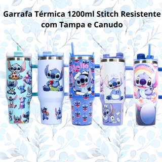 Copo Garrafa Térmica 1200ml Stitch Fofo Disney Bebidas Quentes e Frias AZUL