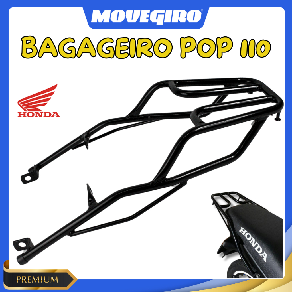 Bagageiro Churrasqueira Pop 110 Preto (2015 A 2024) Cargas e Mochilas Suporte Baú Reforçado