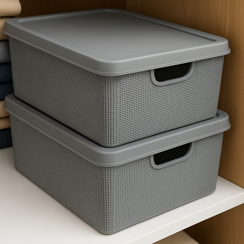 Kit 2 Caixas Organizadora com Tampa 15 Litros Armário Banheiro Escritório Promoção