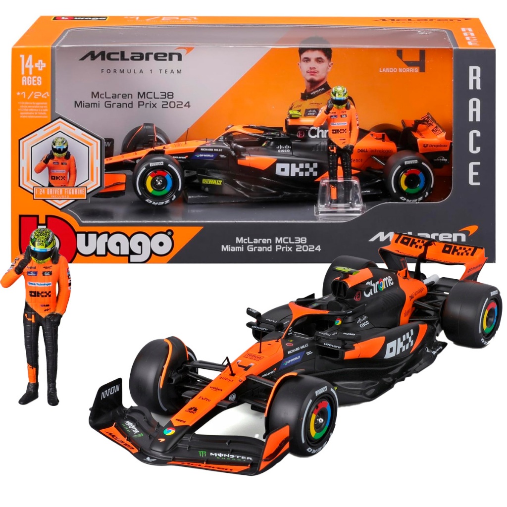 MINIATURA CARRO F1 MCLAREN MCL38 LANDO NORRIS OSCAR PIASTRI COM