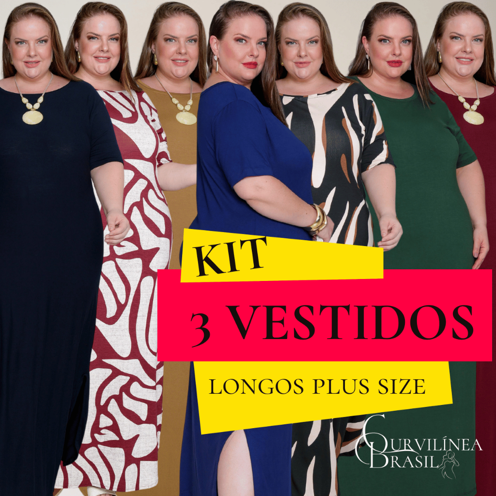 Kit 3 Vestidos Longos Plus Size Evangélicos Lindos Veste G1/G2/G3 ...