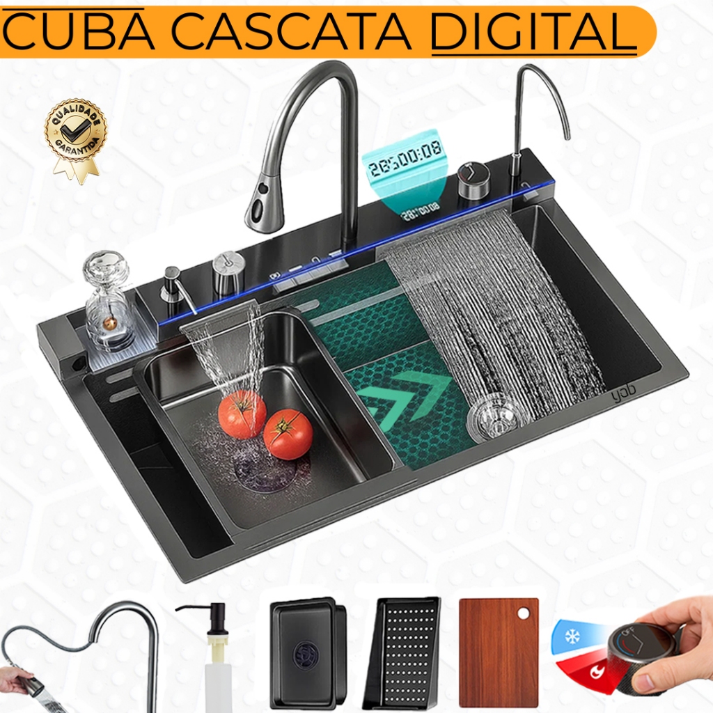 Cuba Cascata Multifuncional Gourmet Smart Inteligente Monocomando Torneira Quente E Frio Completa Acessórios.