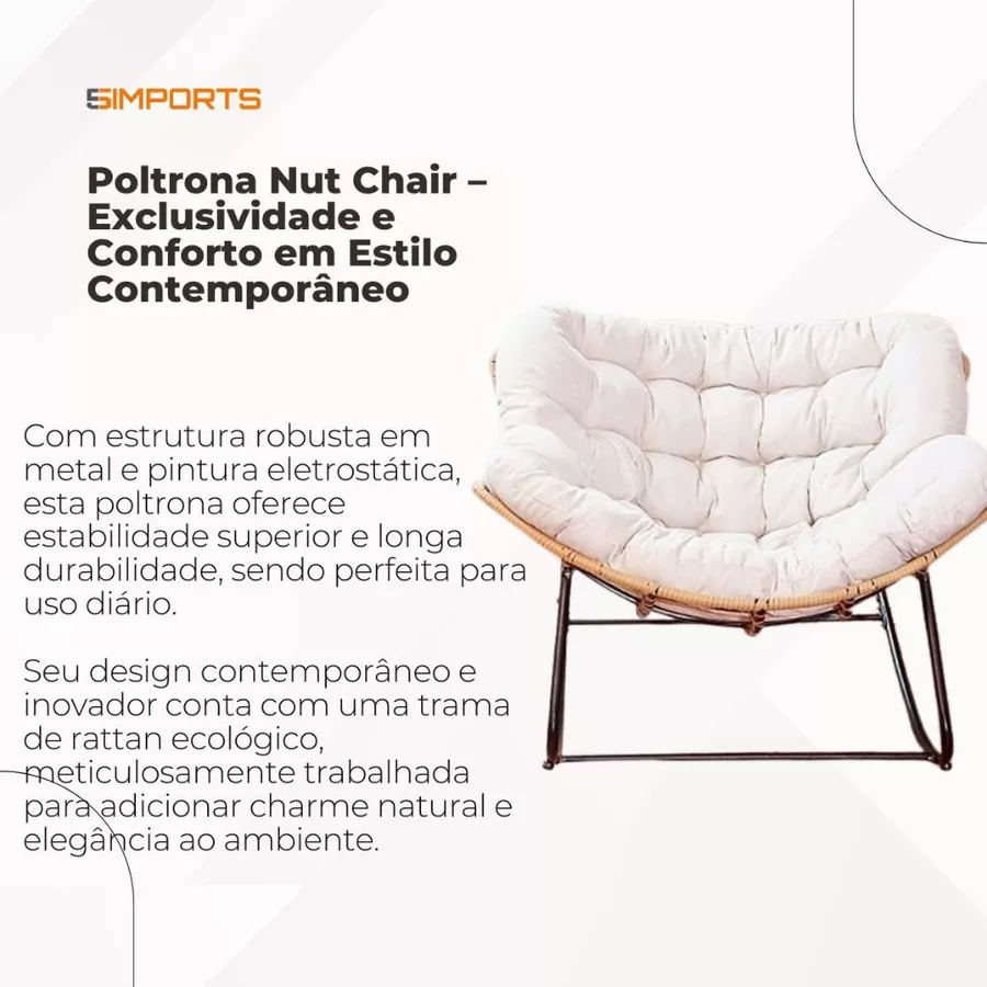 Poltrona Cadeira de Balanço Nut Design Ergonômico Descanso Leitura Decoração Sala Quarto Varanda — foto 3 de 5