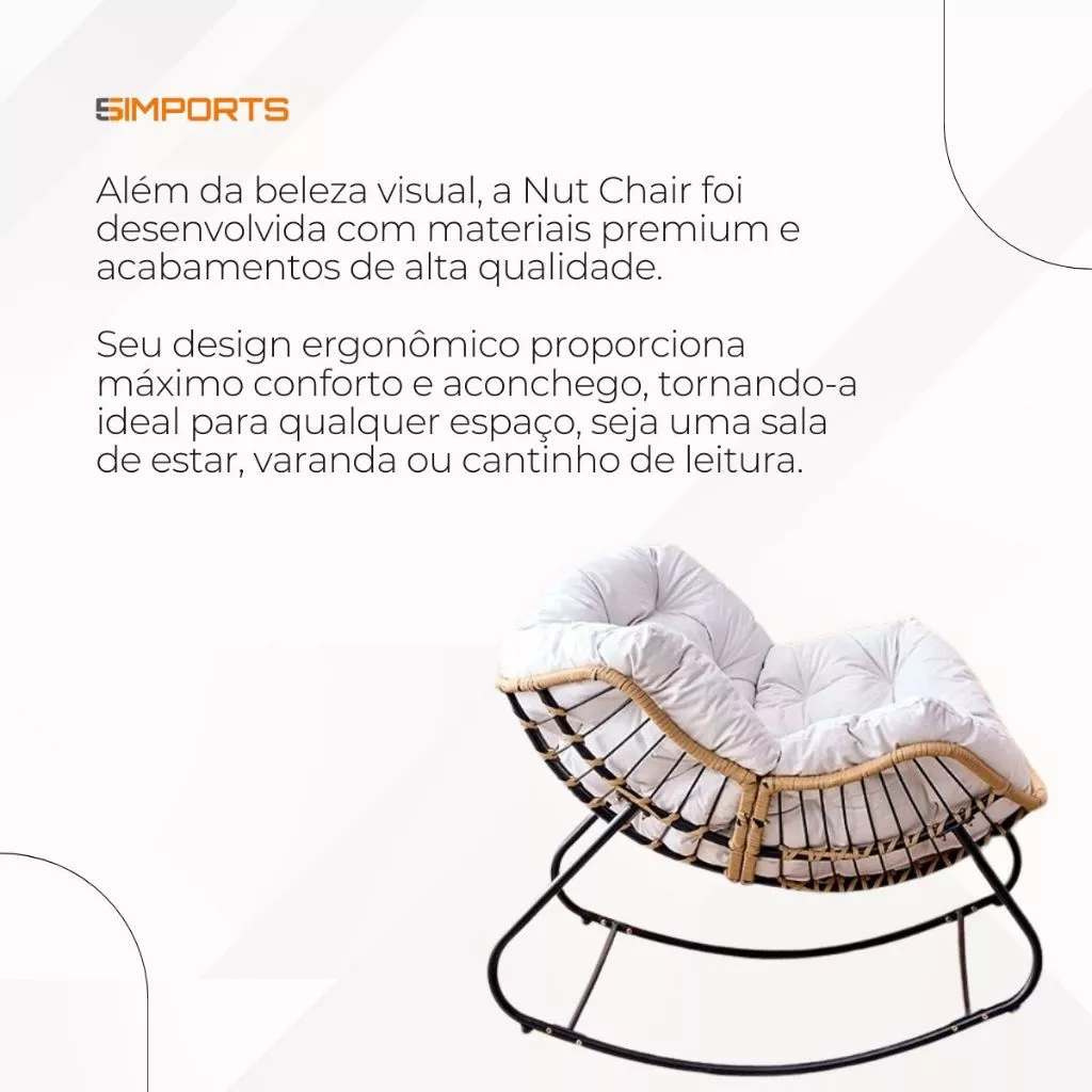 Poltrona Cadeira de Balanço Nut Design Ergonômico Descanso Leitura Decoração Sala Quarto Varanda — foto 4 de 5