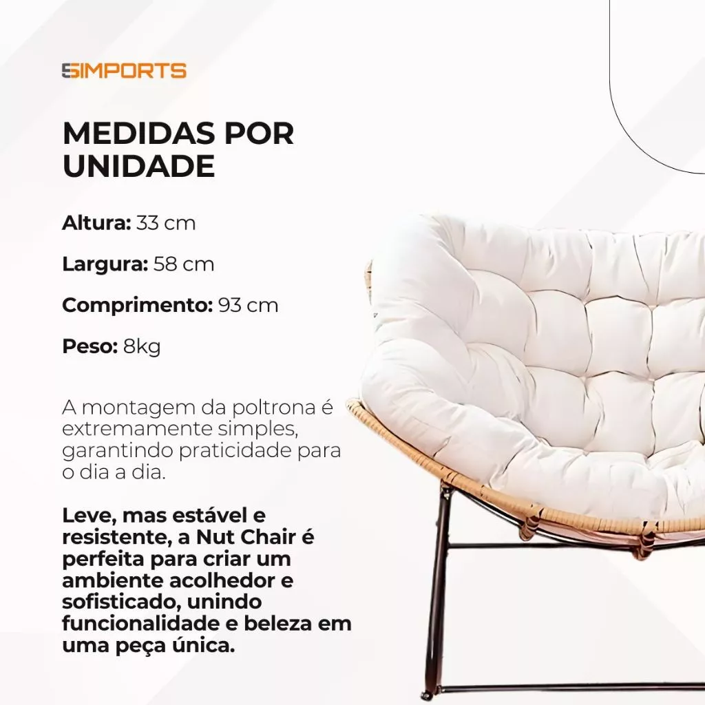 Poltrona Cadeira de Balanço Nut Design Ergonômico Descanso Leitura Decoração Sala Quarto Varanda — foto 5 de 5