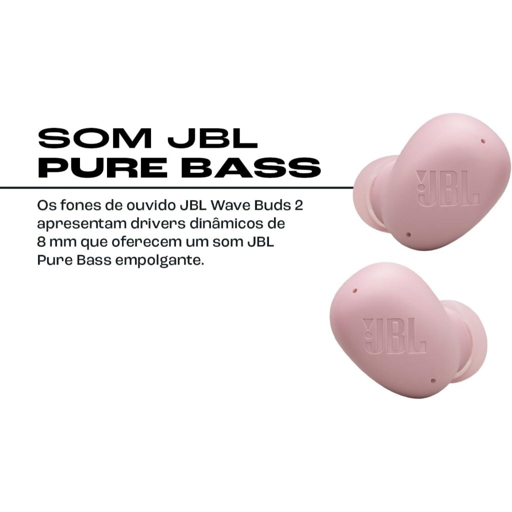 Fone De Ouvido JBL Wave Buds 2 Rosa Bluetooth Sem Fio com