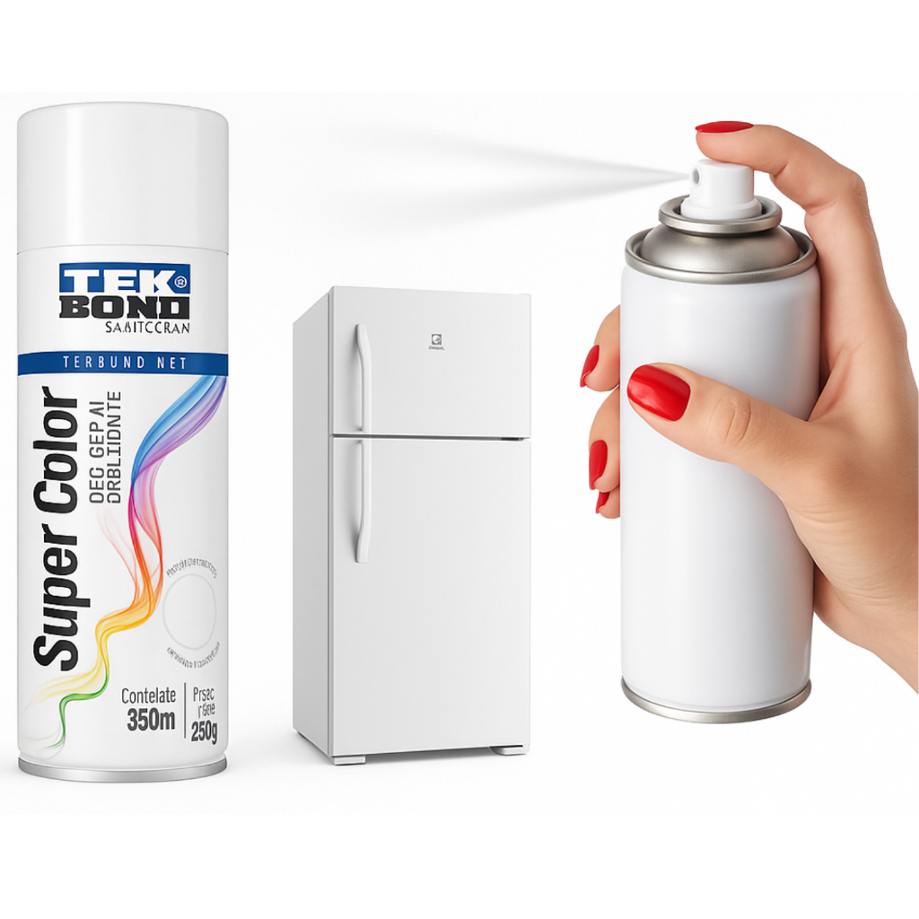 Tinta Spray Tek Bond Branco Brilhante Pintura Para Geladeira Fogão e ...
