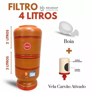 Filtro de Água de Barro 4 L + Vela Carvão Ativado + Boia Grátis + Acessórios