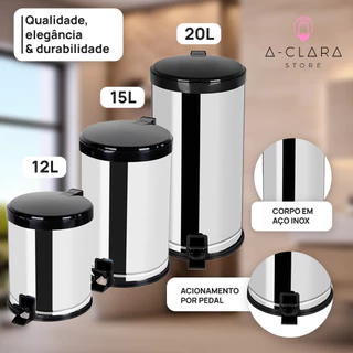 Lixeira Viel Inox 12L 15L 20L com Pedal e Tampa Para Cozinha Banheiro Cesto de Lixo