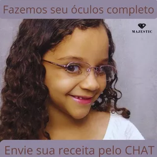 Armação de Óculos de Grau Infantil em Metal com Fio de Nylon formato Oval - Bibi Majestic