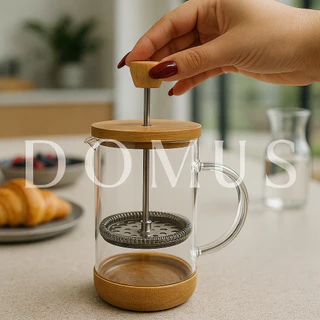 Cafeteira Prensa Francesa Borossilicato Com Tampa e Base De Bambu 600ml