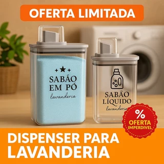 Dispenser Kit Lavanderia Organizador Acrílico 2,3L ou 1,5L Porta Sabão em Pó Sabão Líquido Amaciante