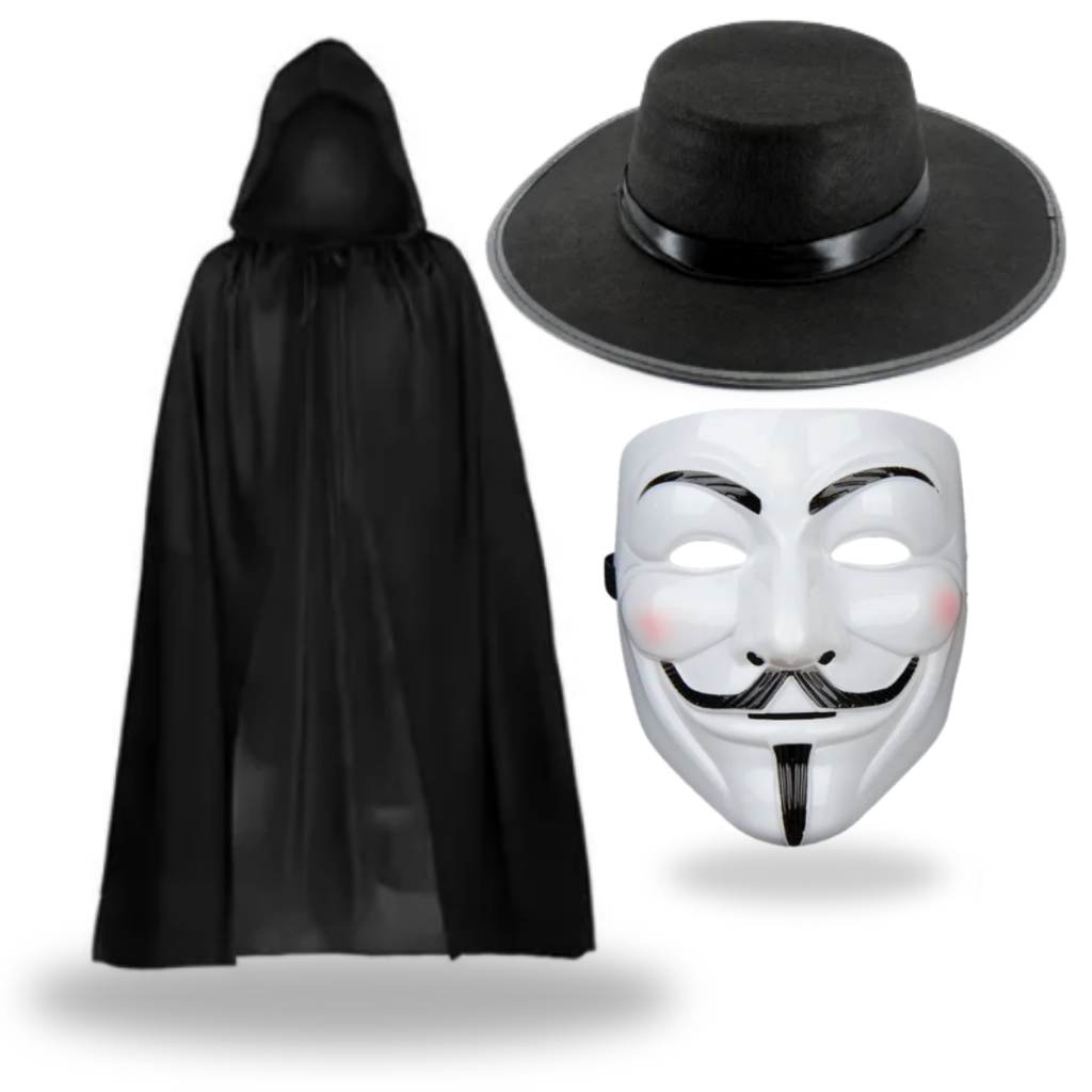 Fantasia Completa V De Vingança Anonymous Halloween Carnaval (Capa, Máscara Chápeu)