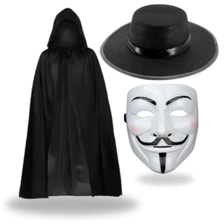Fantasia Completa V De Vingança Anonymous Halloween Carnaval (Capa, Máscara Chápeu)