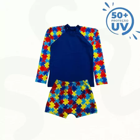 Conjunto de banho infantil juvenil menino com proteção uv50+