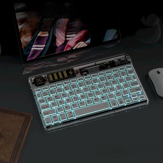 Kit Teclado Mouse Bluetooth 5.3 LED RGB Transparente Compativel PC iPhone Android -H4
