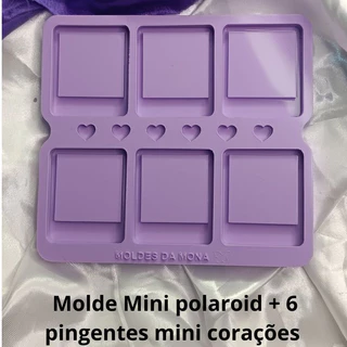 Molde silicone para resina mini Polaroid 3,5cm 6 cavidades + 6 pingente mini corações