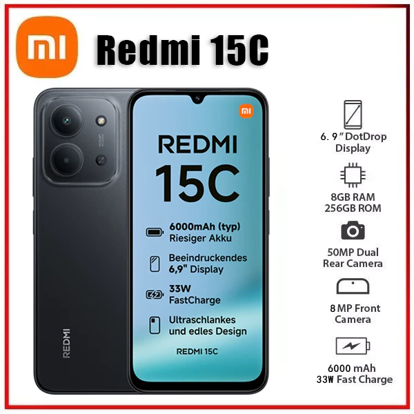 (Novo) Xiaomi Redmi 15C Preto 8GB+256GB RAM,4GB+128GB RAM