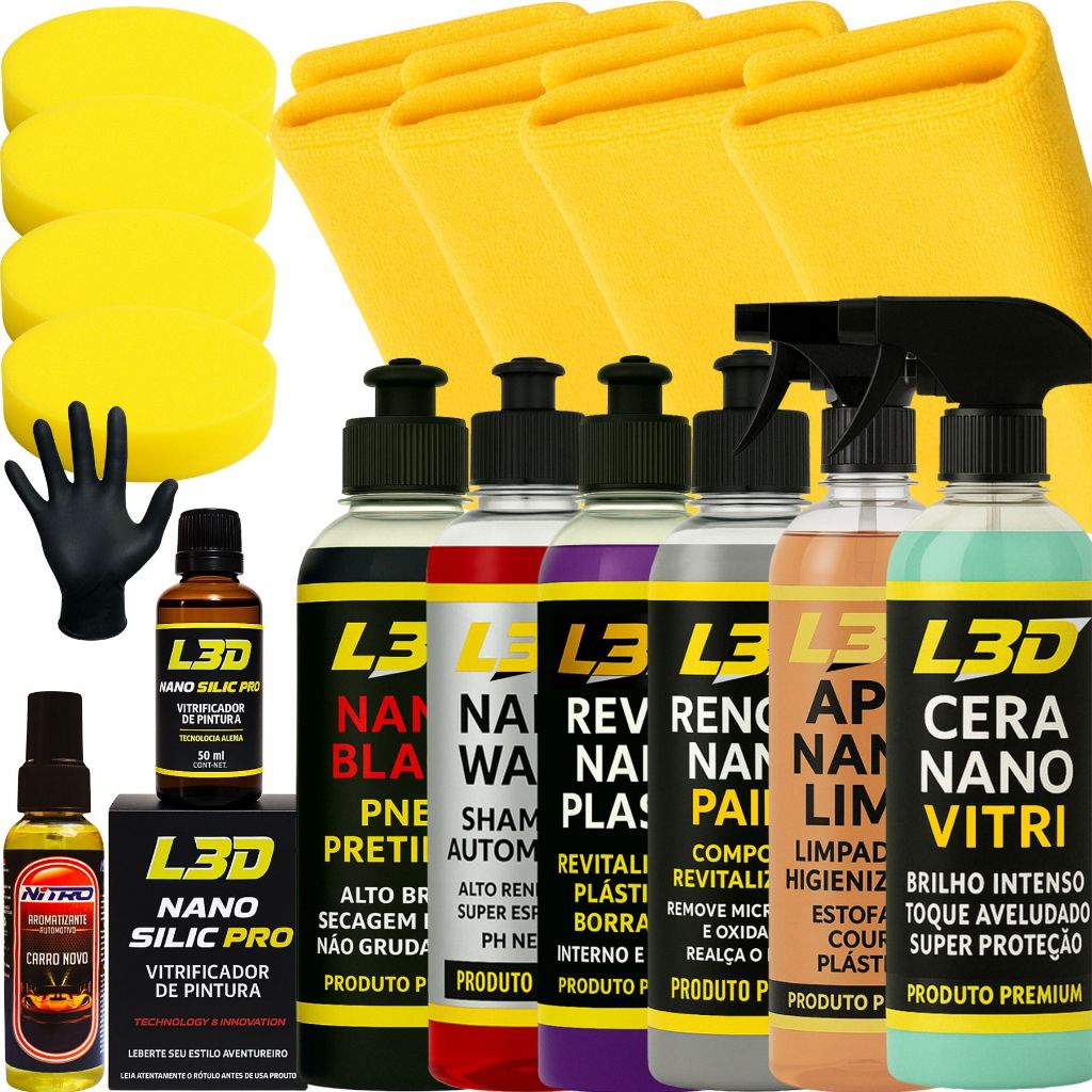 Kit Limpeza Automotiva Completa L3D Brilho e Proteção Intenso Para ...