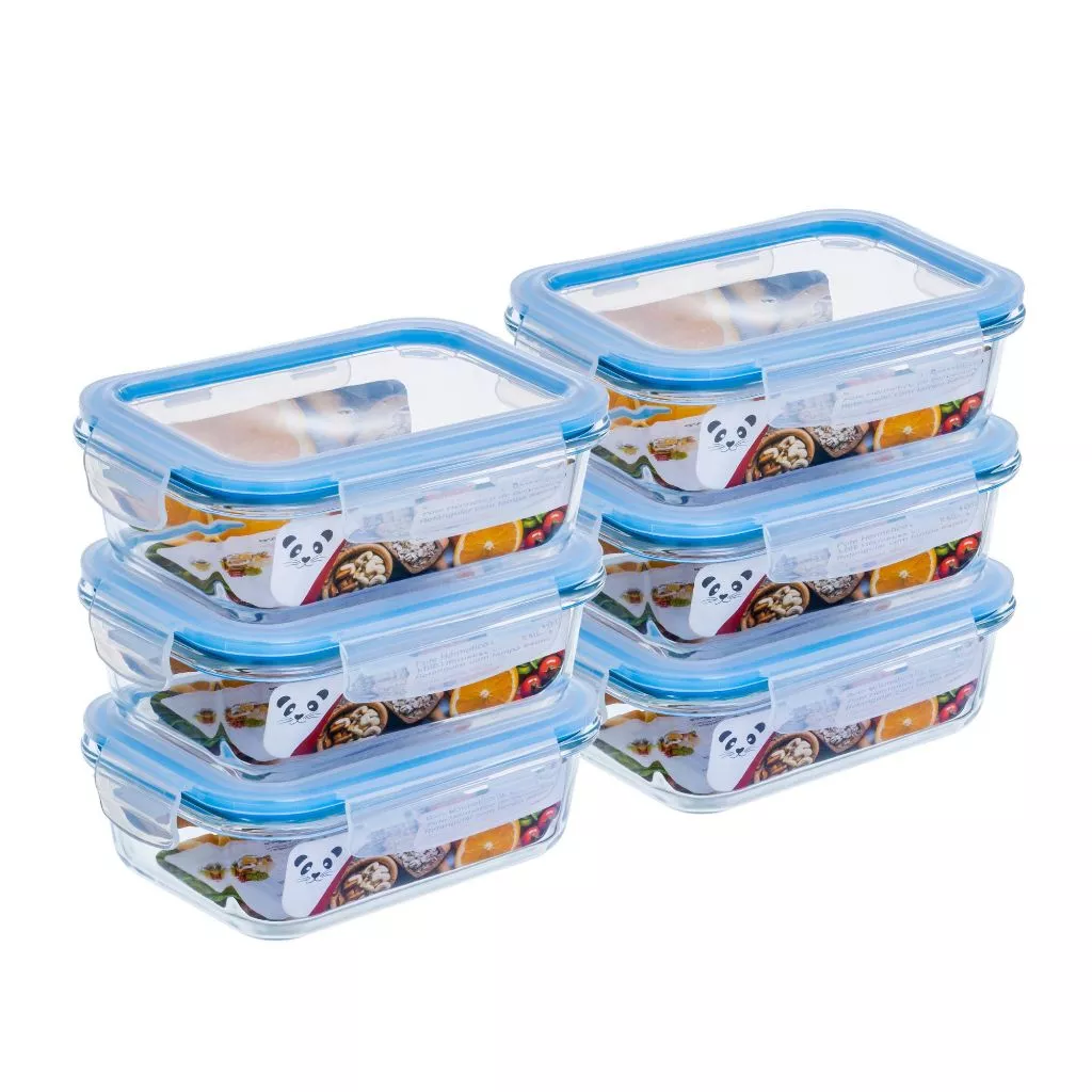 Kit Potes Herméticos Porta Mantimentos Vidro Retangular 640ml 370ml Marmita Fitness GP Home
