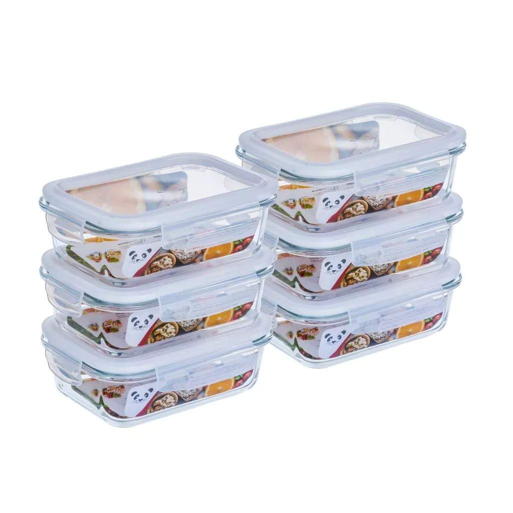Kit Potes Herméticos Porta Mantimentos Vidro Retangular 640ml 370ml Marmita Fitness GP Home