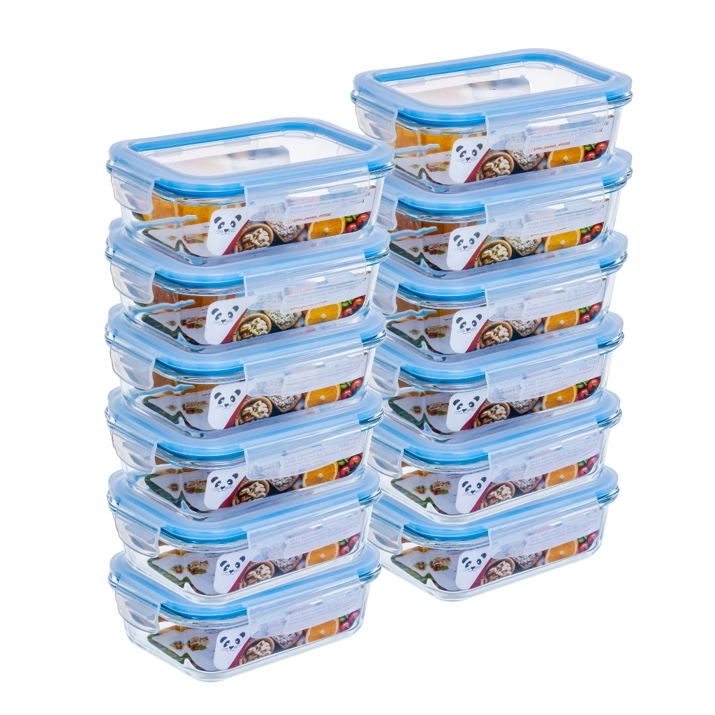 Kit Potes Herméticos Porta Mantimentos Vidro Retangular 640ml 370ml Marmita Fitness GP Home - Imagem 4