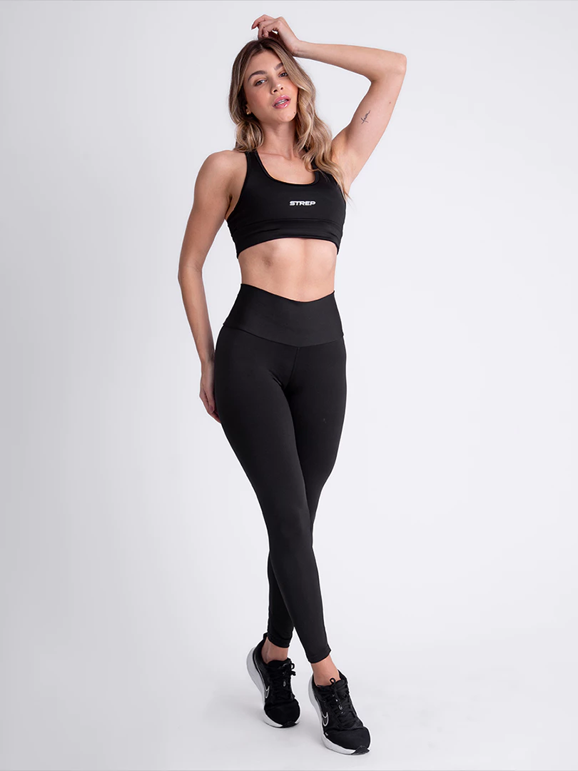 Conjunto Academia Top Fitness e Legging Cintura Alta Zero Transparência Suplex Strep Original
