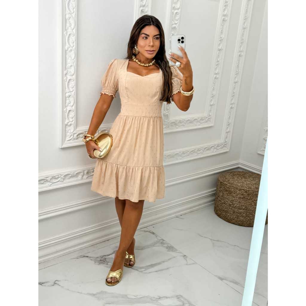 Vestido curta manga princesa femenino | Shopee Brasil