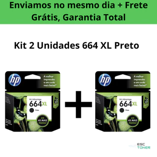 Kit 02 Cartucho 664XL Preto Original Para Impressoras Compativél Hp Deskjet LaserJet Tinta Preta(F6V31AB) - 2136