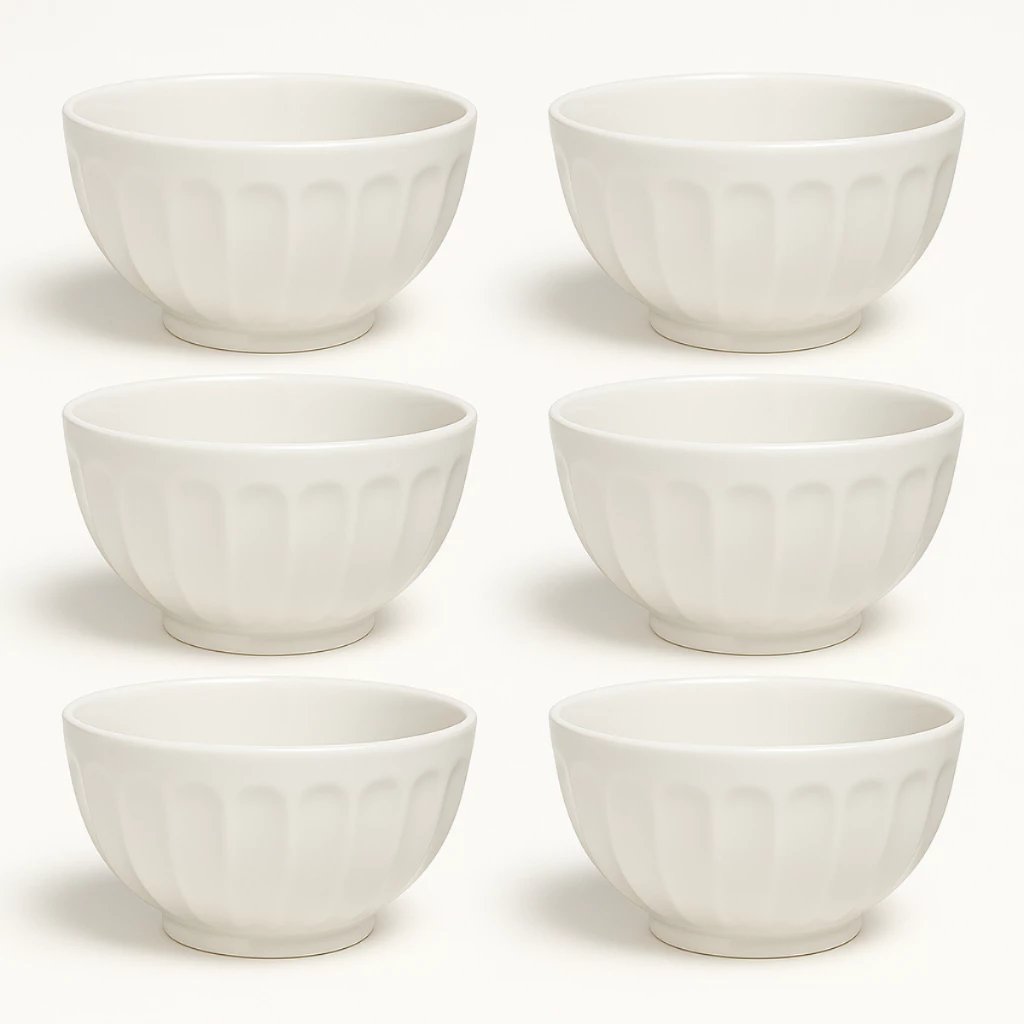 Kit Cumbuca Canelada Tigela Porcelana Branca 310ml