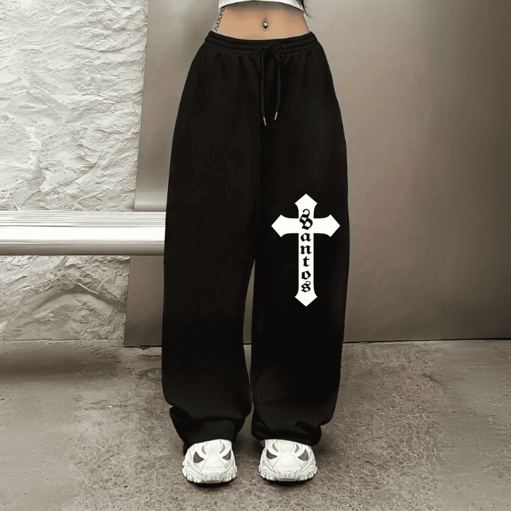 Calça Wide Leg Urban Style Moletom Confortável Unissex Estampada