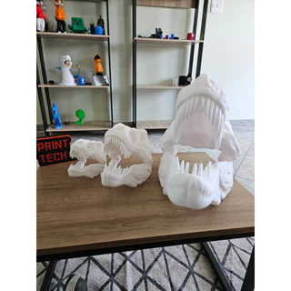 Crânio de T-Rex em Impressão 3D em PLA Branco | Dinossauro Decorativo - Pequeno, Médio ou Grande
