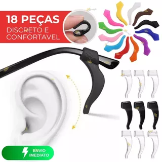 Kit 18 Suportes Trava Armação de Óculos Silicone Antiderrapante Ajustável Conforto e Fixação