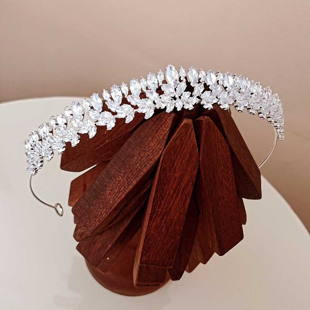 Tiara Porta Coque Coroa Zircônia Prata Prateado Para Cabelo Noiva