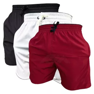Kit 3 Shorts De Elastano de Treino Piscina Praia Corrida Bermuda Tactel Calção