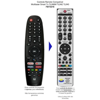 Controle Remoto Compatível Multilaser Smart Tv TL061M TL062M TL066M TL042 TL045 FBT3215