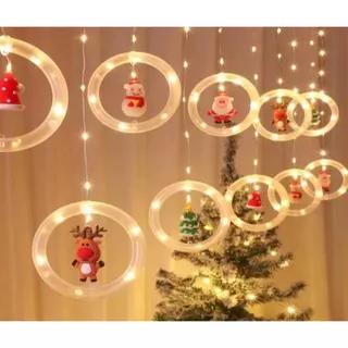 Cascata Led Pisca Pisca Cortina Luz Amarela Decoração Natal Estrela Lua Papai Noel Neve