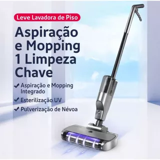 Esfregão Elétrico Verical 3 em 1 Sem Fio com Luz UV Aspirador Recarregável Autonomia de ate 1 Hora
