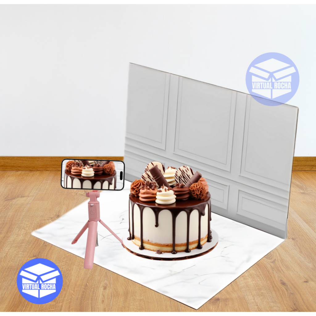 Fundo Fotográfico Cenário Mármore Branco com Parede Estilo Painel Elegante 2 Placas MDF