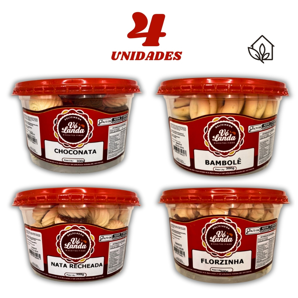 Kit 4 Potes Biscoitos Finos Amanteigados Recheados Delícias Mineiro Atacado Revenda