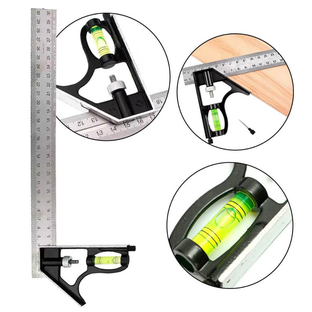 Esquadro Combinado Inox Com Nível E Régua Profissional 30cm - ENVIO ...