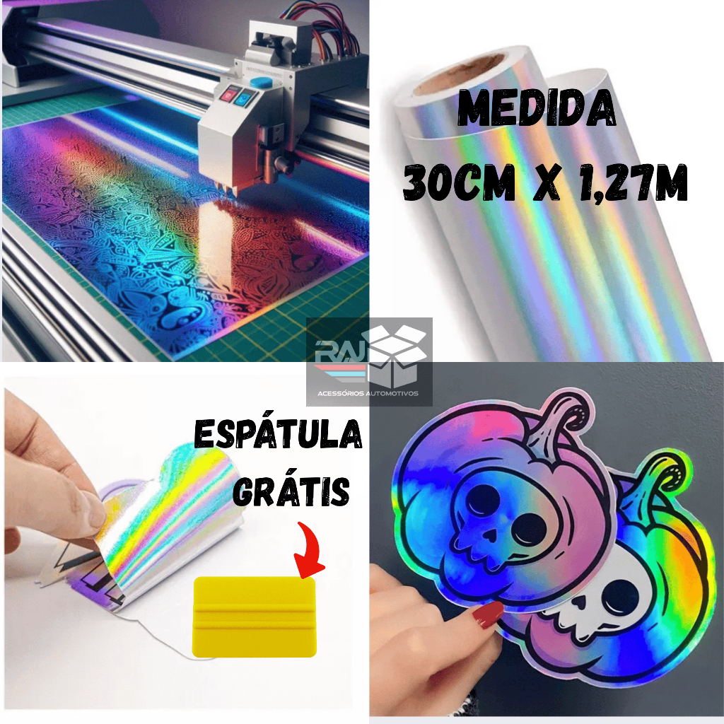 Vinil Adesivo Holográfico Silhouette Prata ,camaleão, 30cmx1,27m