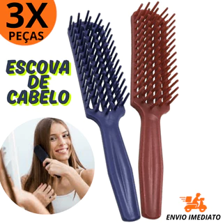 Escova de Cabelo Jacaré Modeladora Kit 3 Peças Pente Desembaraçador