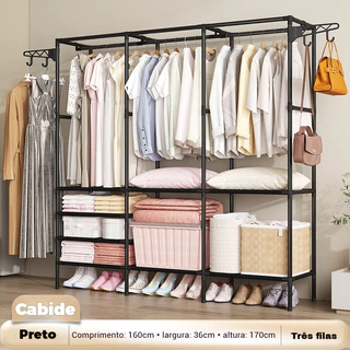 Cabideiro Arara para Chão Organizador Guarda-Roupas com Sapateira Multiuso - Portátil Economiza Espaço