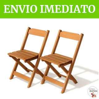 KIT 2 CADEIRAS DE MADEIRA DOBRÁVEL - BALCÃO BAR ÁREA GOURMET NATURAL/SEM PINTURA