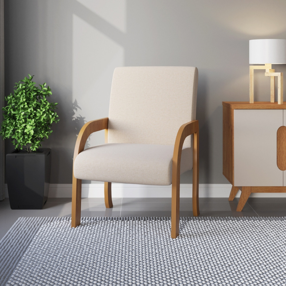 Poltrona para Sala Decorativa PARIS com Almofada Pés MDF - SHARK MOVEIS