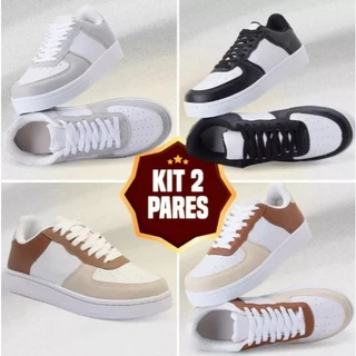 Kit 2 Pares Tênis Masculino Couro Costurado Social Confortável para Dia a Dia Trabalho 34 a 43