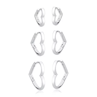 Trio de Brincos Argola de Prata 925 Click Coração Vazado em Oferta na Shopee