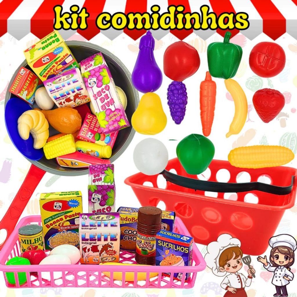 Kit Comidinhas De Brinquedo 12 - 44 Pçs Frutas Frigideira e Mini ...
